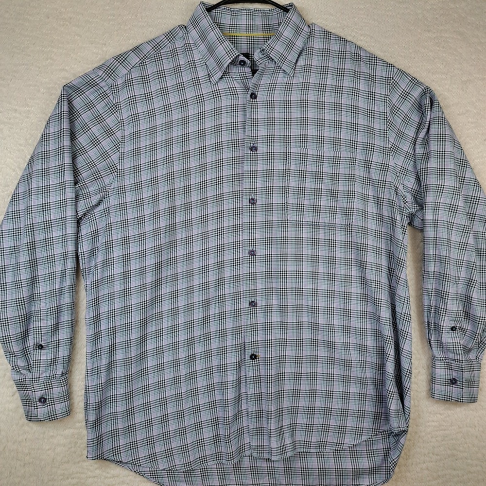 Robert Talbott Mens Shirt Size XL Long Sleeve Blue / Purple Check Pattern